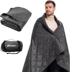 4-in-1 Large Outdoor Blanket - Waterproof & Windproof Thickened Warm Fleece Camping Blanket for Stadium, Hiking, Sporting Events - 81"x57", Packable (Dark Gray)