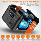 Portable Power Station with 55W Solar Panel, 299Wh LiFePO4 Backup Battery 300W Pure Sine Wave AC (600W Peak) Car Outlets PD 60W QC3.0 Solar Generator Power Bank for Camping, Emergency, CPAP