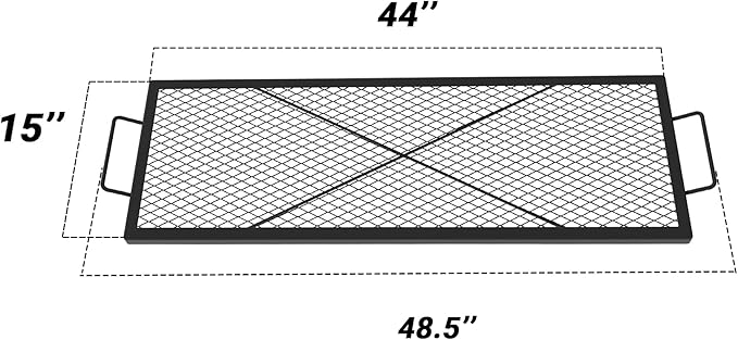 Onlyfire Rectangle X-Marks Fire Pit Cooking Grate, Campfire Grill Grate with Handles Heavy Duty Steel BBQ Grill for Outdoor, 44-Inch