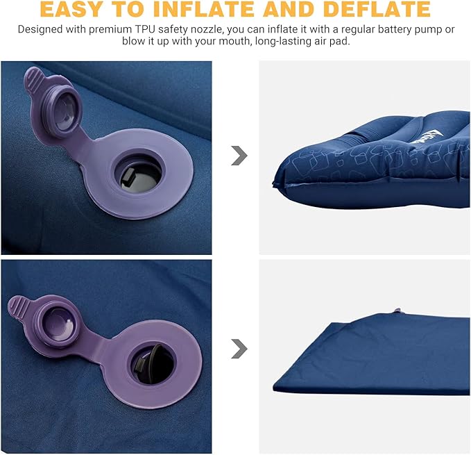 KingCamp Double Sleeping Pad for Camping, Rollover Prevention Inflatable Queen Camping Mattress 2 Person Ultralight Air Mat for Backpacking Hiking Tent Cot