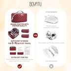 BOYATU Travel Makeup Bag Organizer: 3 Pcs Set Large Capacity Cosmetic Bags Holds 10–20 100ml Full-Size Bottles - 180°Open-Flat Make up Case 3-sec touch-up - Toiletry Bag Gift women (03-A-Red)
