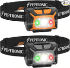 Camping Headlamp 2 Pack LED Battery Powered Dimming Head Lamps with Adjustable Headband IPX4 Waterproof Head Light 9 Modes Red White Green Light for Hiking, Running, Cycling