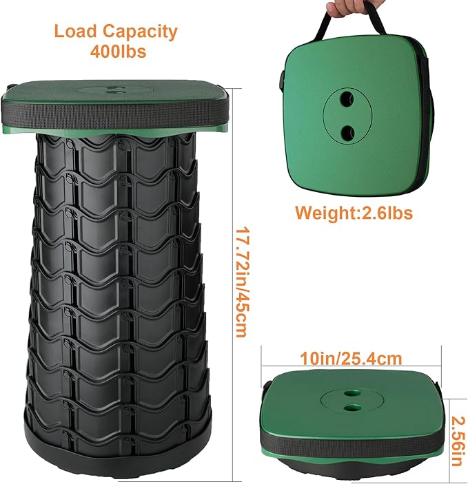 Boreeman Upgraded Collapsible Stool, Square Portable Stool, Lightweight Yet More Sturdy with Load Capacity 400lbs, Perfect for Camping Fishing Hiking BBQ (Square Army Green)