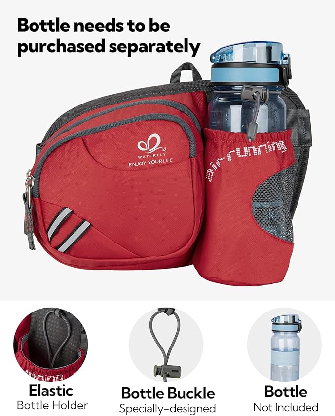 WATERFLY Fanny Pack Waist Bag: Waist Pack for Women Men with Water Bottle Holder Hiking Fanny Pack for Running Walking DogWalking Travel Cycling