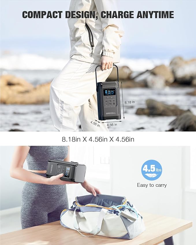 240W Portable Power Station 153.6WH Solar Generator, GRECELL LiFePO4 Battery Dual Way 100W PD, Portable Power Bank with Integrated Stand for Outdoors, Camping, Travel (No Wall Charger Included)