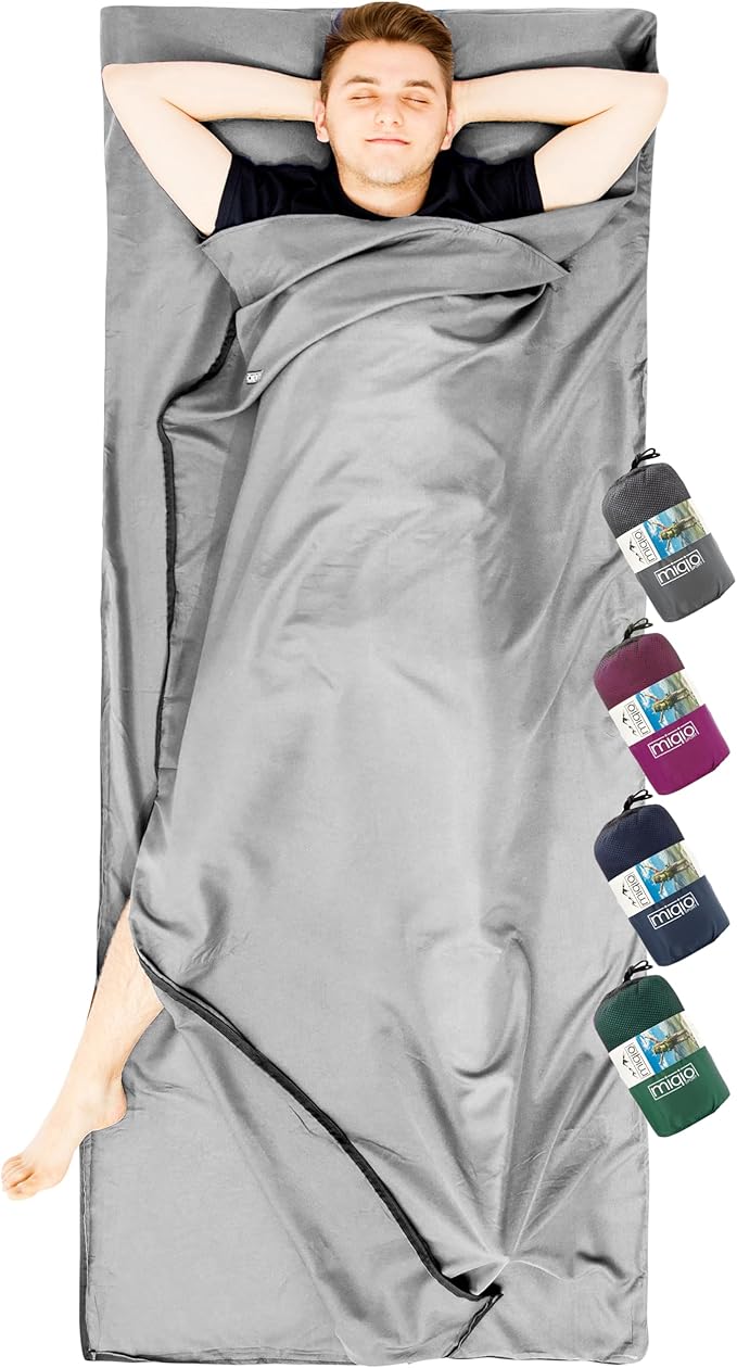 MIQIO Sport 2-in-1 Sleeping Bag Liner and XL Sized Travel Sheet - Ultra Lightweight Sleep Liner Double Travel Bed Sheet - Inlett Inlay