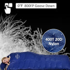 -10°F 0°F 10°F 15°F Down Sleeping Bag for Adults,800/650 Fill Power,Ultralight Wearable 4 Season Cold Weather Rectangle Sleeping Bag for Camping Hiking,Can be Used as a Down Blanket or Cloak