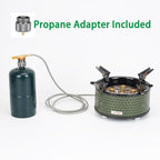 ONLYFIRE Portable Camping Gas Stove with Storage Bag & Foldable Brackets, 5 Burners Camp Stove 3 Fuels Adapters, Propane Stove for Outdoor Cooking Picnic Camping Backpacking Hiking, Green GS344