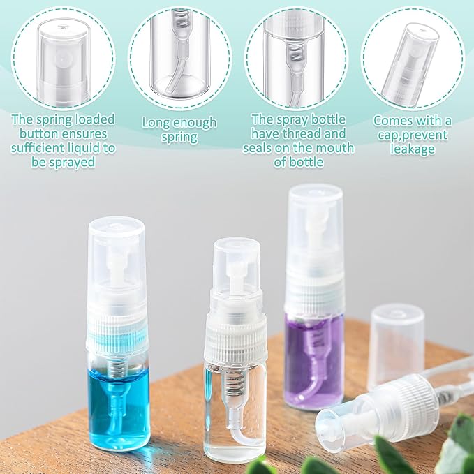 Zhehao 400 Pcs Mini Spray Bottles Clear Glass Perfume Bottles Refillable Fine Mist Perfume Atomizer Portable Empty Sample Containers for Cleaning, Essential Oils, Travel (Clear Cap,2 ml)