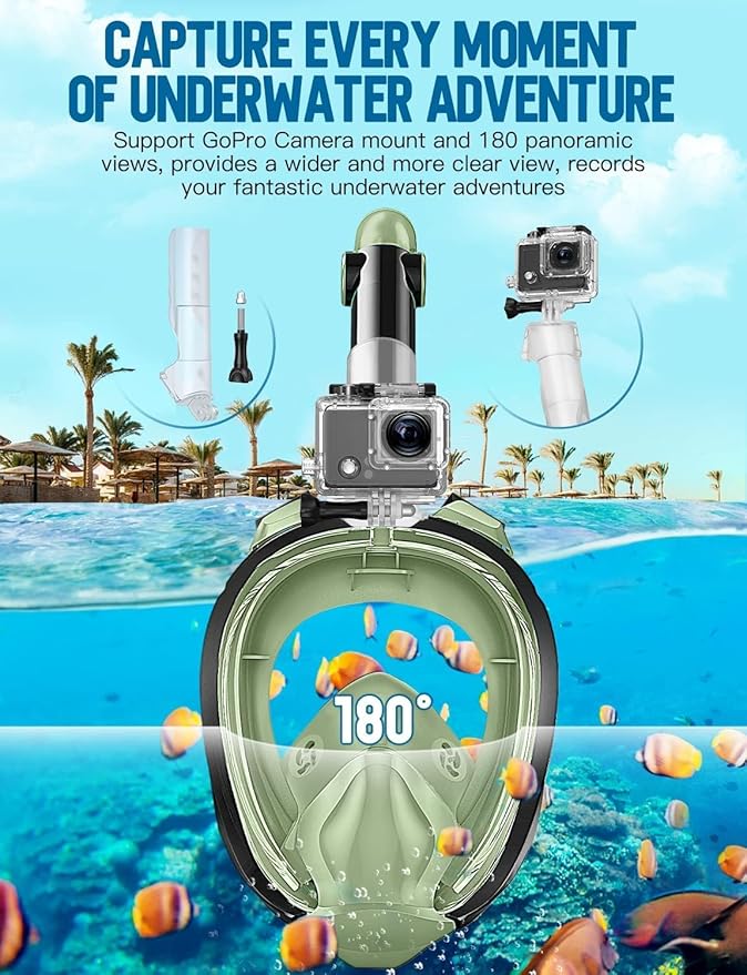 Zenoplige Full Face Snorkel Mask Adults,Dry-Top Snorkeling Gear with Camera Mount,Foldable 180-Degree Panoramic Scuba Mask for Snorkeling Diving Swimming Travel,Snorkel Mask Anti-Fog & Anti-Leak