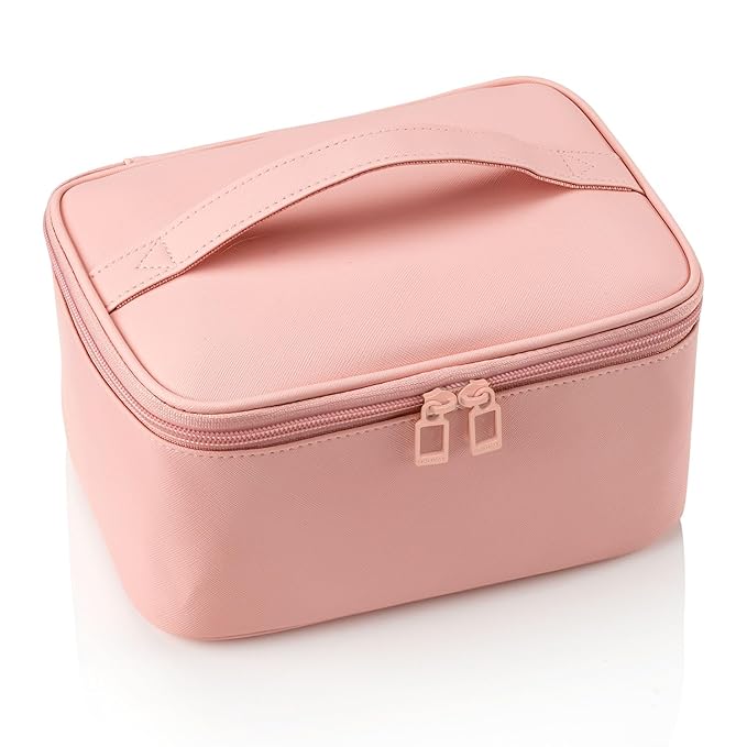 OCHEAL Pink Makeup Bag,Travel Makeup Organizer Bag, Large Capacity Cosmetic Bags For Women Large Travel Toiletry Bag Girls Traveling With Brush Slot And Divider