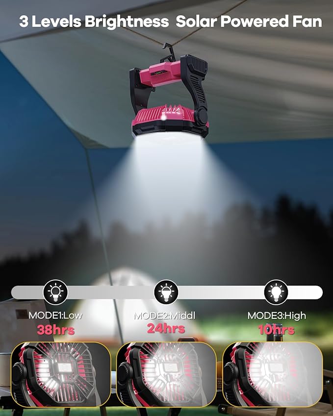 30000mAh Rechargeable Camping Fan with LED Lantern,Portable Battery Powered Outdoor Fan for Bedroom,Camping,Travel,Hiking,Beach,Office,Trave Accessories(Pink)