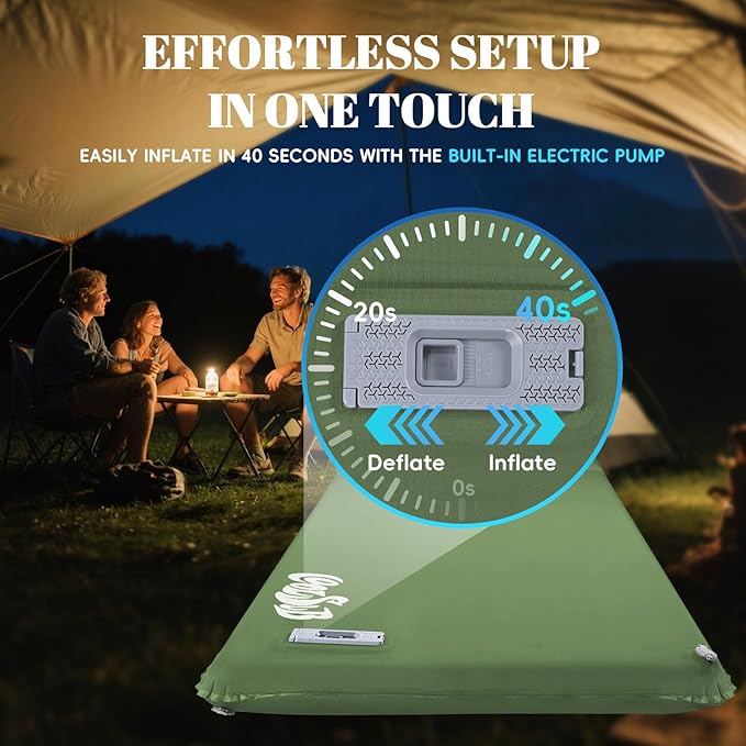 Camping Sleeping Pad Self Inflating Sleeping Pad with Electric Pump, 3.2" Ultra-Thick Memory Foam Sleeping Mat with Pillow, Camping Mattress Compact for Backpacking Hiking Traveling