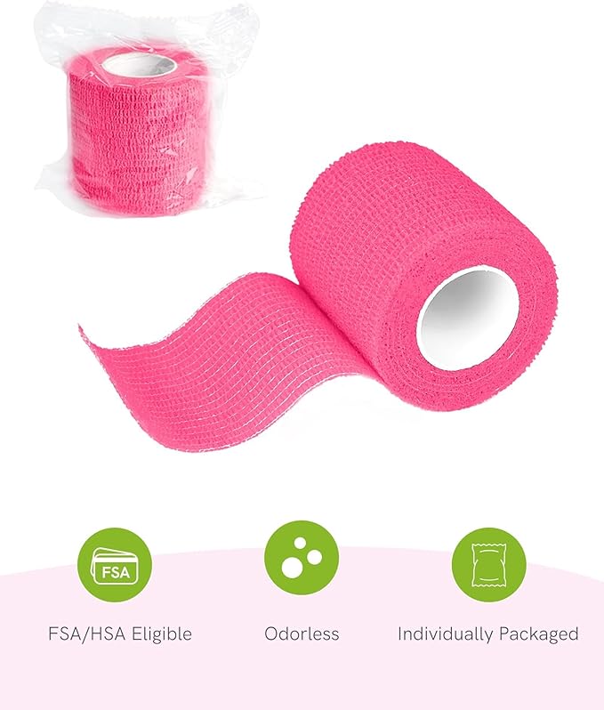 FriCARE Self Adhesive Bandage Wrap, Medical Tape in First Aid Kit, Cohesive Bandages for Wounds Sport Vet, 2 Inches X 5 Yards 6 Rolls, Pink