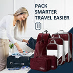 7 Set Compression Packing Cubes for Travel - Compressible, Lightweight, and Space-Saving Packing Cubes, Travel Essentials for Women, Wine
