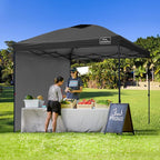KAMPKEEPER 10x10 Pop Up Canopy Tent with 2 Sidewalls, Beach Tent - Easy Outdoor Sun Shade for Events, Parties, Camping - Gazebo with 4 Weight Bags & Carry Bag. (Black)