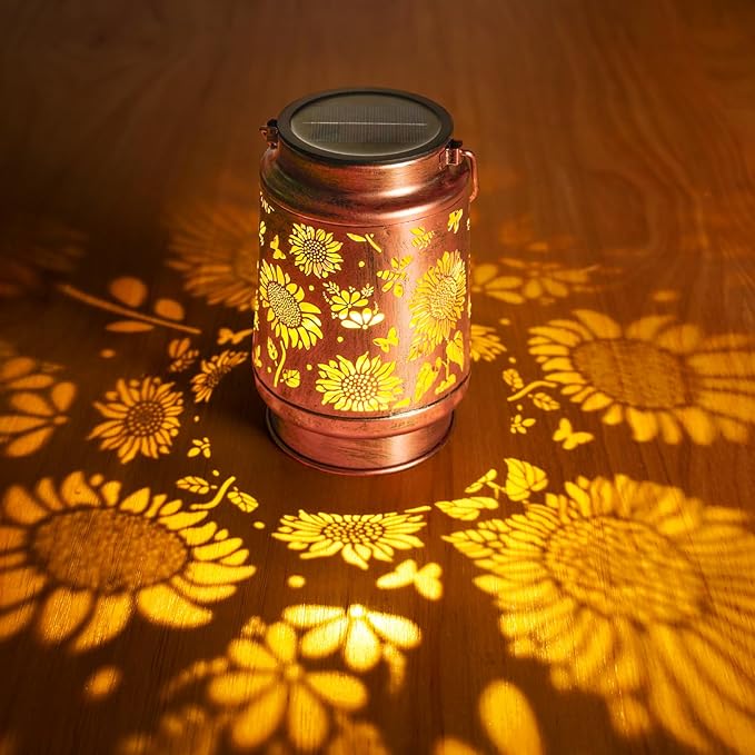 Homemory Solar Lanterns Sunflower Lights Outdoor Waterproof Garden Decor Women Gifts for Birthday, LED Hanging Solar Lights Metal Lantern Decoration Outside for Yard, Patio, Backyard, Porch, Lawn