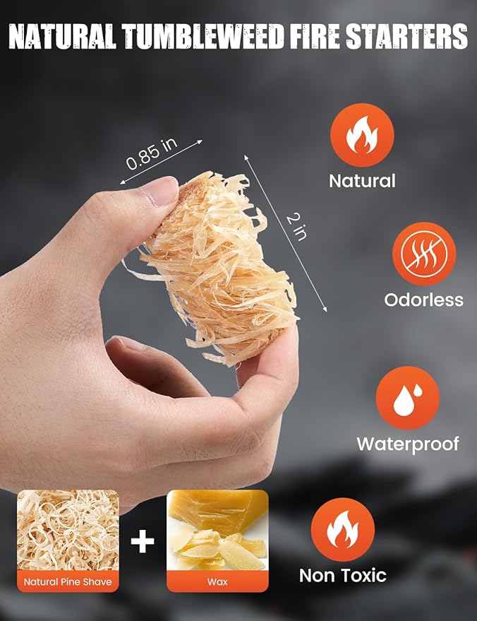 150pcs Fire Starter, Natural Tumbleweed Fire Starters for Campfires, Fireplace, Fire Pit, BBQ, Chimney, Pizza Oven, Pellet Stove & Wood, Charcoal Starter for Grill (150pcs)
