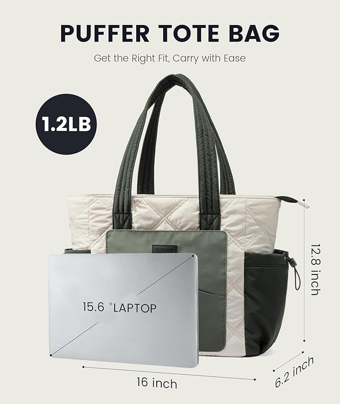 LOVEVOOK Tote Bag for Women, puffer tote bag for Work Travel Nurse, Lightweight quilted Bags with Compartments