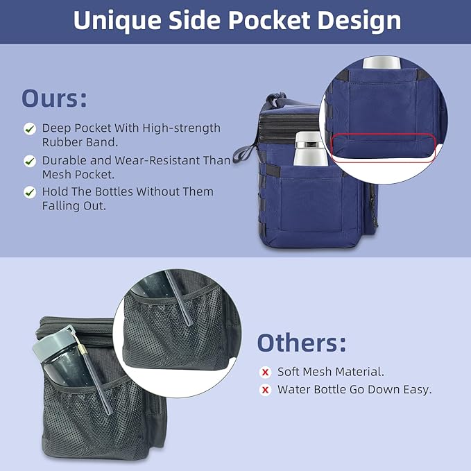 Tactical Lunch Box, Expandable Insulated Large Lunch Bag, Heavy Duty Waterproof Leakproof Cooler Bag for Adults/Men/Work Outdoor Picnic Day Trips, 20 Can/15 L, Blue, HSHRISH