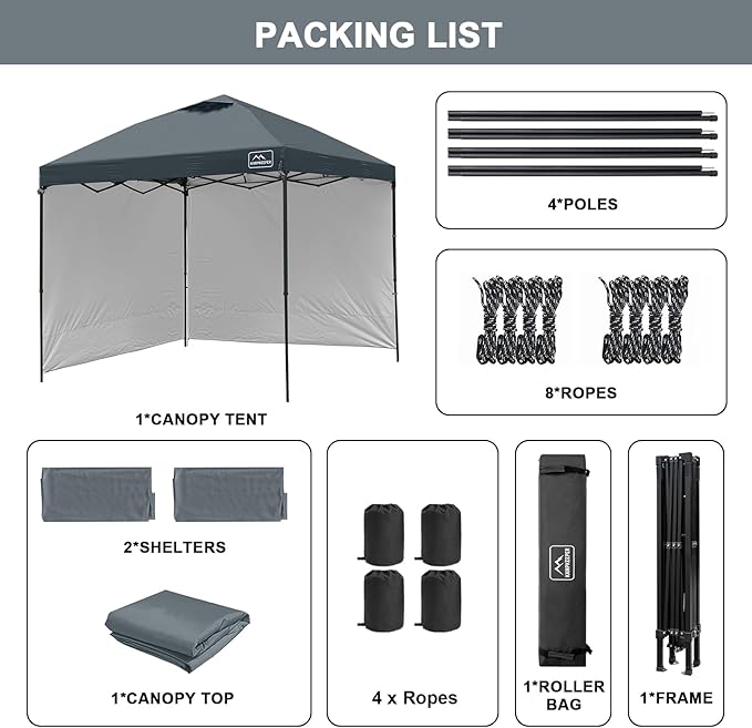 KAMPKEEPER 10x10 Easy Pop Up Canopy Tent with 2 Sidewalls, Instant Outdoor Shade Shelter with 2 PCS Removable 10FT Sun Walls, Quick Setup Waterproof and UV-Resistant for Patio, Camping, Backyard