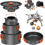 Camping Cookware Mess Kit Set with Stove - Backpacking Camping Pots and Pans Set, All in One Non-Stick Camping Cooking Set, Portable Stove, Hiking, Picnic, Outdoor & Camping Cookware Set