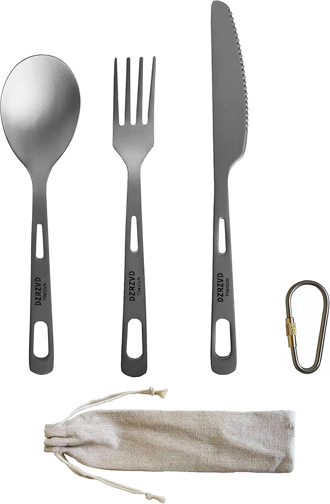 Titanium Spork and Spoon, 6.8" Camping Spork and Soup Spoon, Ultra-Light Eco-Friendly Travel Cutlery Set