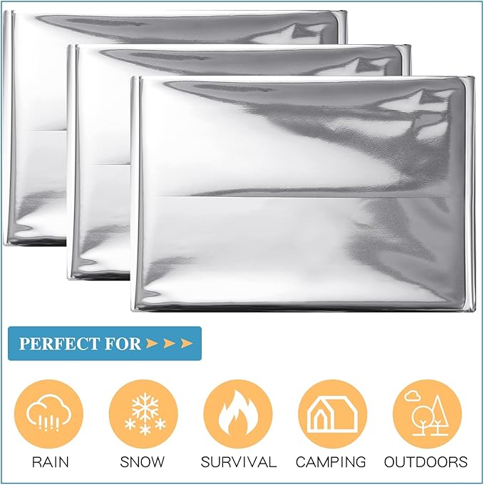 Macarrie 100 Pack Emergency Thermal Blankets Silver Foil Survival Blanket Kit for Outdoors, Camping, Hiking, Homeless, First Aid
