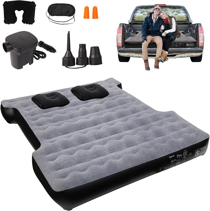 Inflatable Truck Beds Air Mattress for 5.5-5.8Ft with Air Pump,Thickened Flocking Full Size Pickup Short Camping Inflatable Blow Up Mattress with 2 Pillows,Outdoor Camping Car Travel