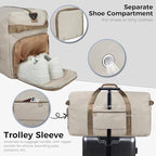 Fmeida 65L Duffle Bag with Shoes Compartment, Foldable Travel Duffel Bags for Men Women, Large Packable Travel Bag Water Repellent & Tear Resistant (Beige)