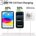 iPad Charger Fast Charging for Apple iPad 10th Generation 10.9", 2025 i.Pad 11 A16/i-Pad Pro 13 M5/11 M4,12.9 6th/5th, 2024 i Pad Air 13/11,20W USBC Block Long 10ft Cable,Fast iPhone 17/16/15/2Set