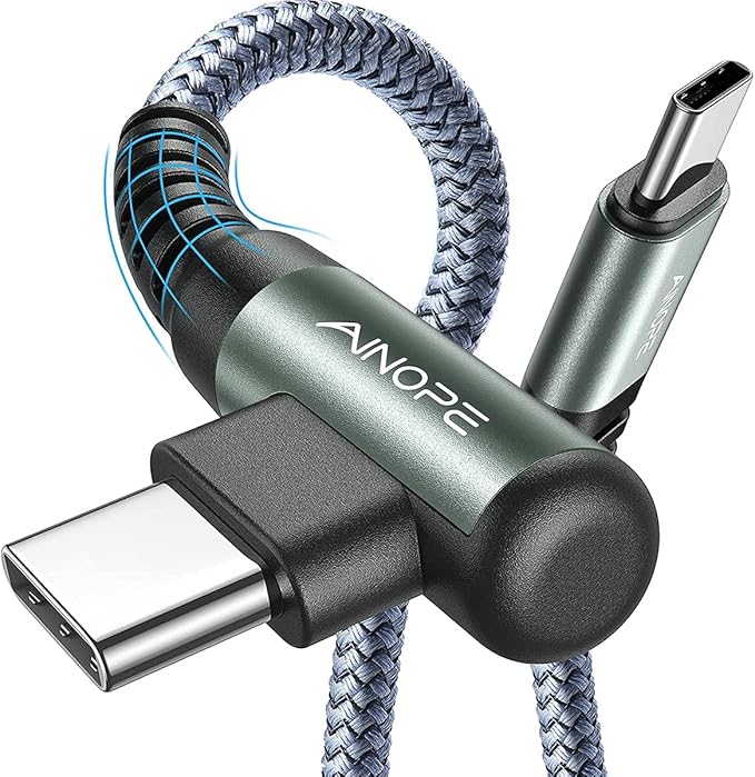 AINOPE USB C to USB C Cable 60W, 16.4ft USB Type C Cable Right Angle, Compatible with Samsung Galaxy S21 S20, Note 20 Ultra 10 9 8, MacBook Air/Pro 13'', iPad mini 6/Pro/Air 2020 (16.4FT, Grey)