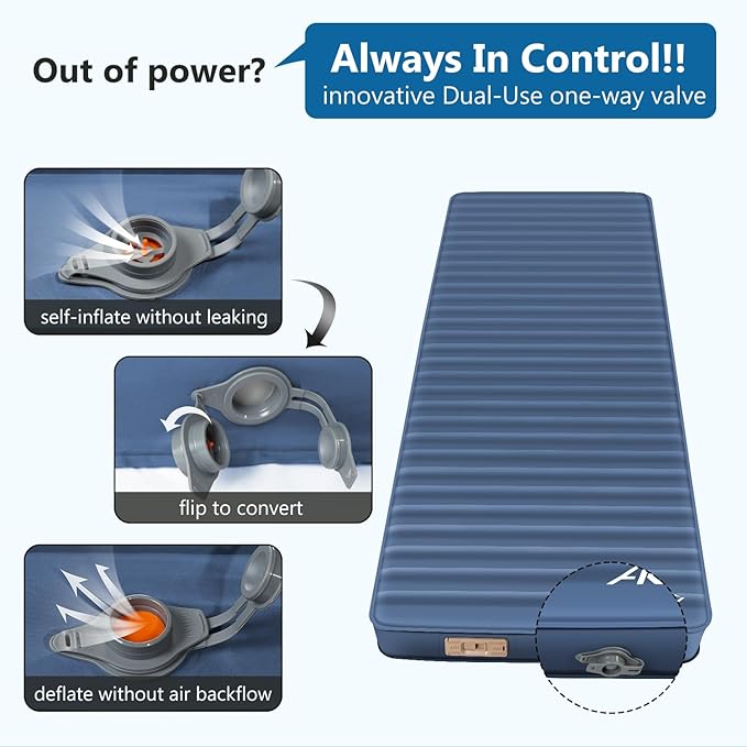 Self Inflating Sleeping Pad with Electric Pump, 4" Ultra-Thick Memory Foam Camping Pad with Pillow, 9.5 R-Value Insulated Camping Mattress, Navy Blue