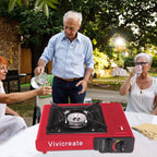 Vivicreate 8500 BTU Portable Butane Gas Stove for Camping Cooking Outdoor, Lightweight Portable Stove Burner with Auto Ignition, Estufa de Gas Portátil para Camping al Aire Libre(Red)