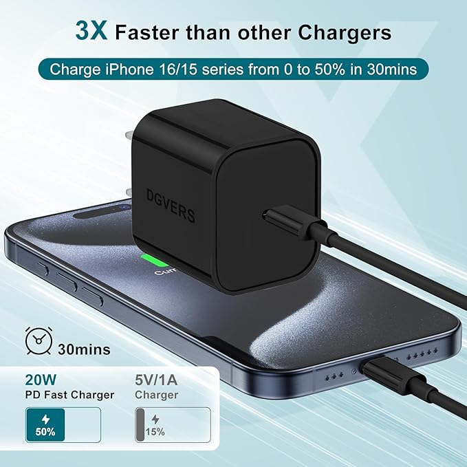 Fast Charger for iPhone 17 16 15 Charger Fast Charging 3Pack, 3+6+10ft USBC to USBC Cable Cord &20W Type C Block for iPhone 17/17 Air/17 Pro Max/17 Pro/16 15 Pro Max/Pro/Plus,iPad Pro/Air/Mini