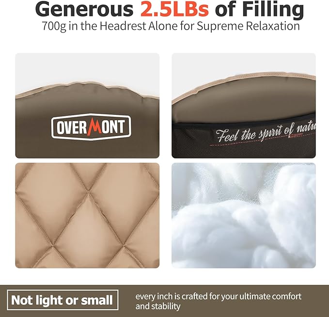 Overmont Oversized XL Camping Chair for Adults - 400lbs Support Heavy-Duty Padded Folding Chair with Side Pocket Cup Holder Cooling Bag for Outdoor Sports Garden Beach Fishing Lawn Khaki