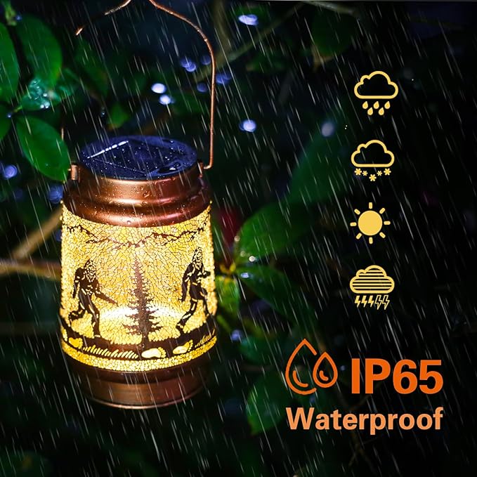 Bigfoot Solar Lanterns Outdoor Waterproof Hanging Solar Lights Big Foot Sasquatch Gifts for Men Women Metal Decorative LED Lanterns for Yard, Patio, Lawn, Tabletop, Pathway, Landscape, Garden Decor