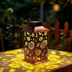 Homemory Sunflower Solar Lanterns Waterproof, Metal Hanging Hollowed-Out Metal Decor Lantern, LED Outdoor Decoration for Outside LED Lanternse for Yard, Backyard, Porch, Lawn