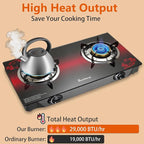 Propane Stove 2 Burner Gas Stove, 28800 BTU High-Efficiency Auto Ignition Tempered Glass LPG Cooktop with CSA Regulator and Hose – for Outdoor Camping, RV, and Emergency Cooking