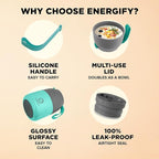 ENERGIFY Vacuum Insulated Food Jar. Large 12oz Bowl incl. Folding Spoon, Cup. Wide Mouth Keep Hot & Cold Drinks Soup Lunch Container for Adults. BPA-Free Stainless Steel, Leak Proof Mint Green