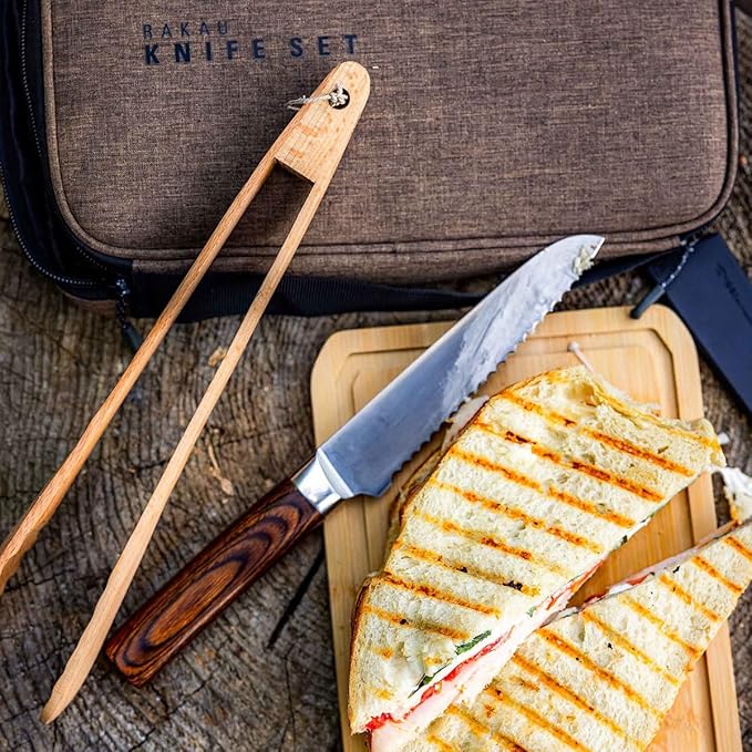 GSI Outdoors, Rakau Gourmet 3-Piece Camping Knife Set with Stainless Steel Blades and Waterproof Wood Handles, Perfect for Outdoor Cooking and Adventures