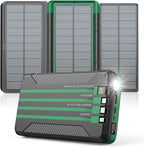 Power Bank Solar Charger 46800mAh Built in 4 Cables 3 Foldable Solar Panels, PD20W Fast Charging Portable Charger, LED Display Powerbank USB C in/Output, External Battery Pack with SOS Camping Light