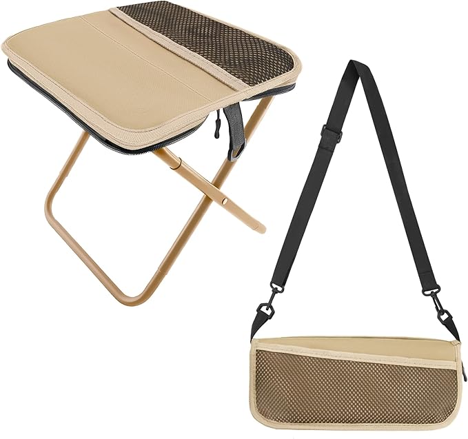 Portable Stool, Small Folding Stool for Adults, Ultralight Camping Stools for Hiking and Fishing (Khaki)