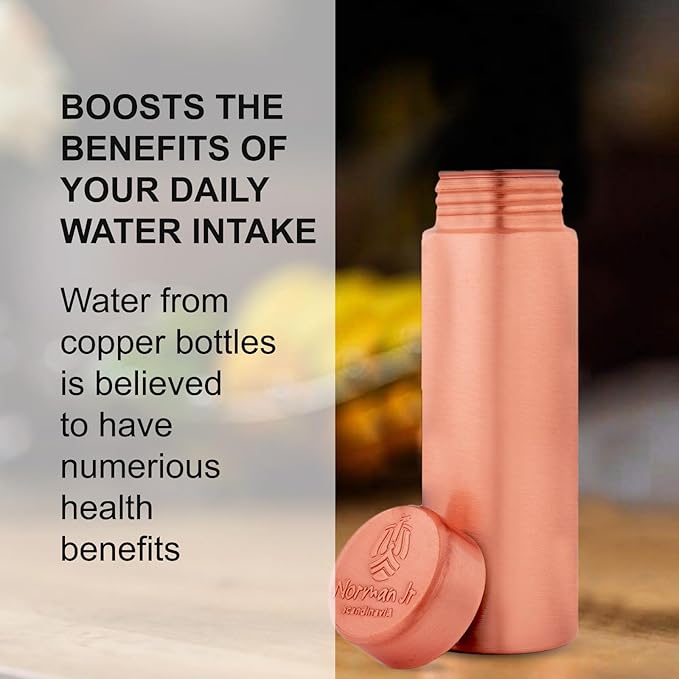 NORMAN JR Copper Water Bottle 400ml - Gift Box of 3, Slim Plain, an Ayurvedic vessel made from pure copper - helps you drink more water, with many health benefits