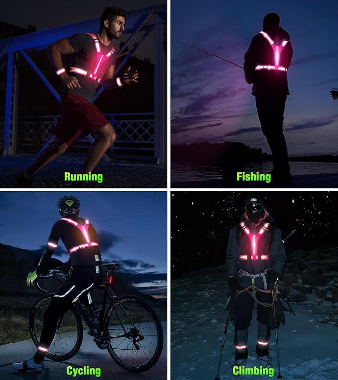 Led Light Up Running Vest Reflective Vest for Runners Night Walking, Rechargeable LED Reflective Running Vest High Visibility with Adjustable Waist/Shoulde, Reflective Armband for Women Men