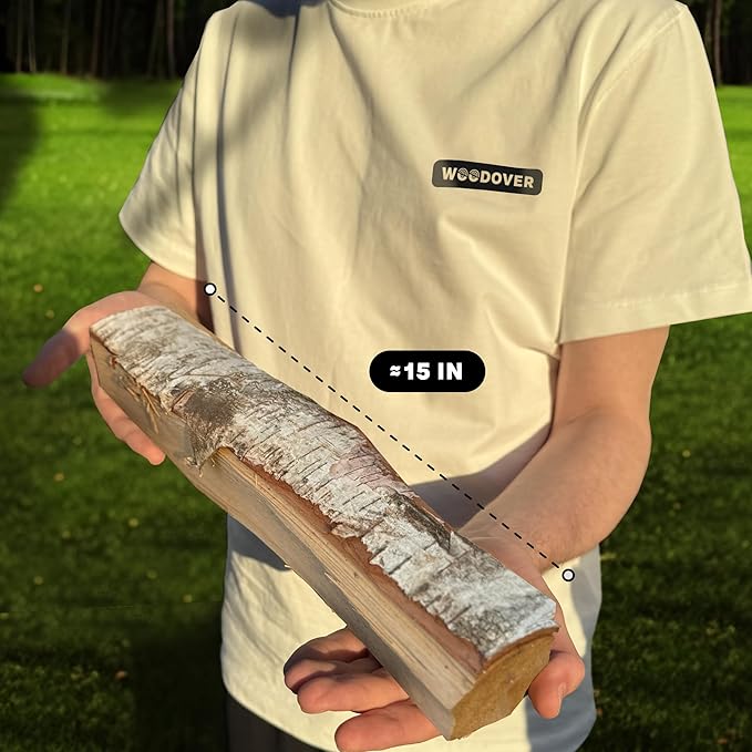 15" Birch Firewood Logs with Fire Starters Set – 1200 cub. in, 15–20 lb | Kiln-Dried & Seasoned Hardwood for Fire Pit, Fireplace | Bright Flames & Pleasant Aroma for Cozy Atmosphere