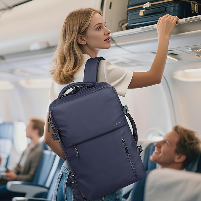 Lay Flat Carry on Travel Backpack, 30L Airline Approved, Fits 16" Laptop, USB-C & USB-A, Water Resistant, Gray