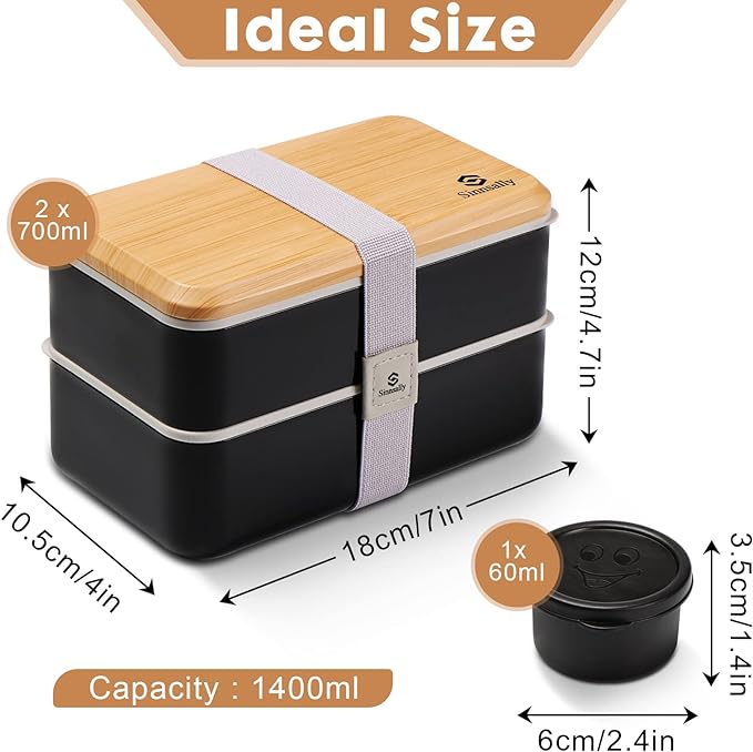 Sinnsally Bento Box Adult Lunch Box with Compartments for Women & Men,(47oz)Stackable Japanese Bento Lunchbox,Rectangle Lunchable Food Container with Utensil Set,Leak-Proof & Microwave/Dishwasher Safe