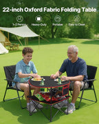 VEVOR Folding Camping Table, Portable Outdoor Lightweight Picnic Table, 600D Oxford Fabric Waterproof Canvas Travel Beach Tables, with 4 Cup Holders, Carry Bag, for Tailgating Camping Picnic, Black