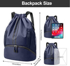 Hoedia Sports Drawstring Backpack - String Swim Gym Bag with Shoes Compartment and Wet Proof Pocket for Women and Men
